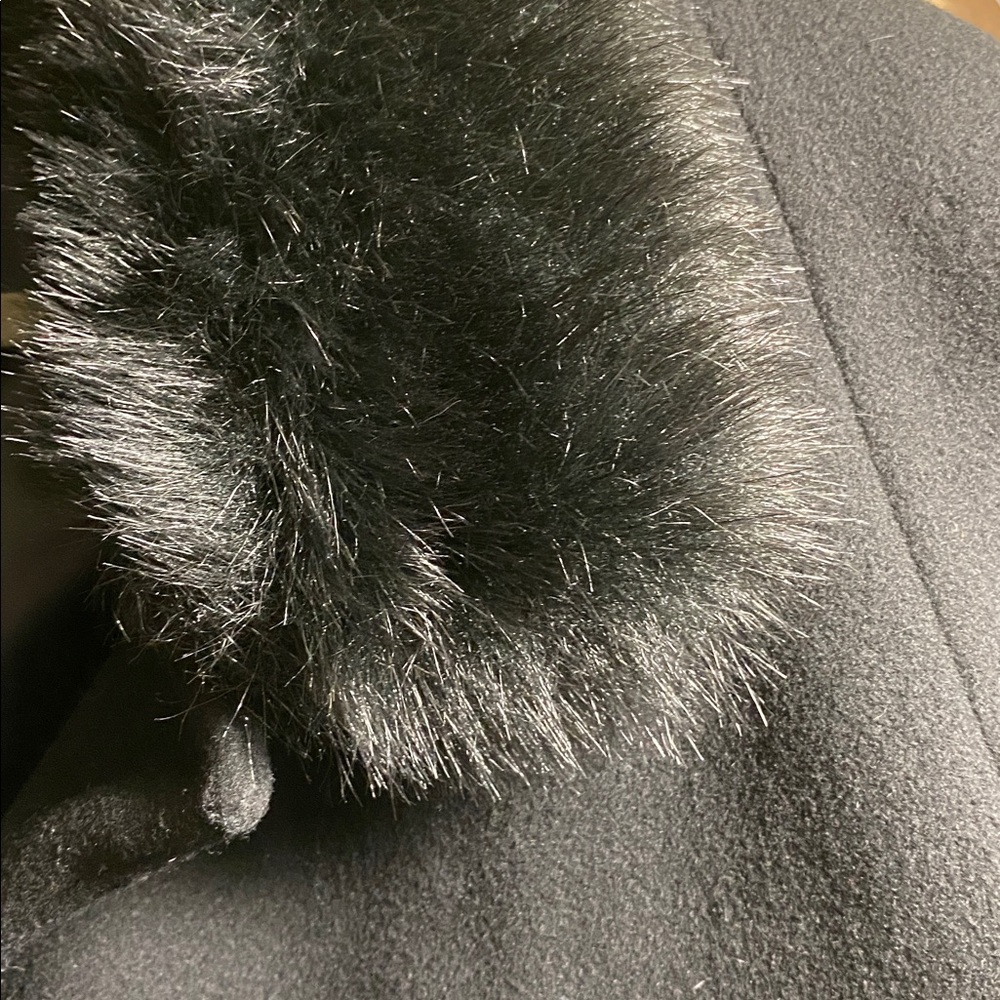 Reitmans Black Wool Pea Mid Length Coat with Faux Fur Collar Sz 12 - Picture 12 of 14